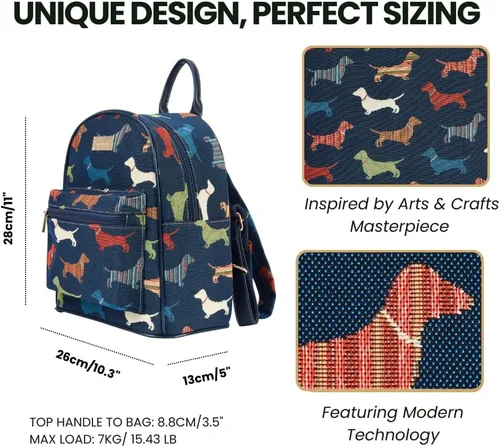 Vista 3 de Signare Mochila tipo tapiz, mochila casual para mujer, Perro salchicha