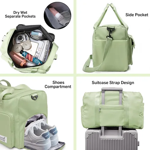 Vista 3 de Suruid Bolsa de gimnasio deportiva con compartimento para zapatos, bolsa de viaje con bolsillo separado seco y húmedo para hombres y mujeres, bolsa