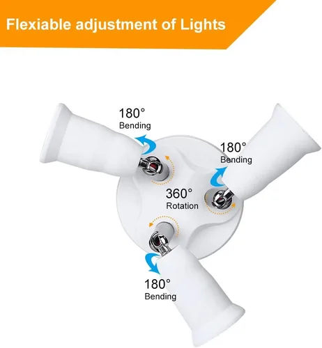 Vista 2 de ELECTOP Divisor de enchufe ajustable E26 E27, soporte de lámpara adaptador de base de bombilla blanca 3 en 1, giro de 360 grados de flexión de 180