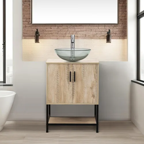 Vista 13 de UEV Juego de tocador de baño antiguo de 24 pulgadas, color marrón oscuro con lavabo, armario de baño de madera de hierro con grifo de temperatura