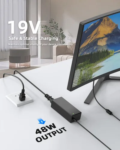 Vista 2 de Cable de alimentación de 19 V CC compatible con cargador de monitor LG 32LH570B 29UM57-P 27EA63V-P 26LN4500 25UM57 32 27 26 24 23 22 20 19 pulgadas