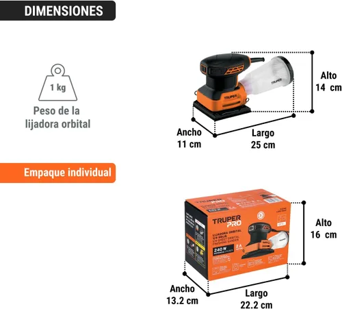 Vista 12 de Truper LIOR-1/4A3, Lijadora Orbital 1/4 Hoja 240 W Profesional