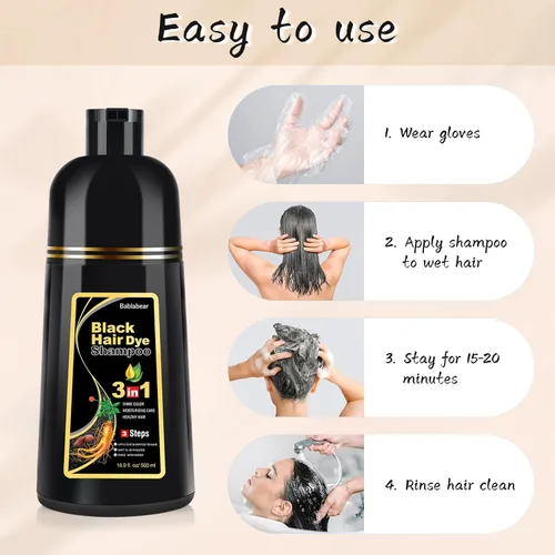 Vista 2 de Bablabear - Champú con color para cabello gris, tinte de cabello semipermanente para mujeres y hombres, ingredientes herbales, 3 en 1, cobertura