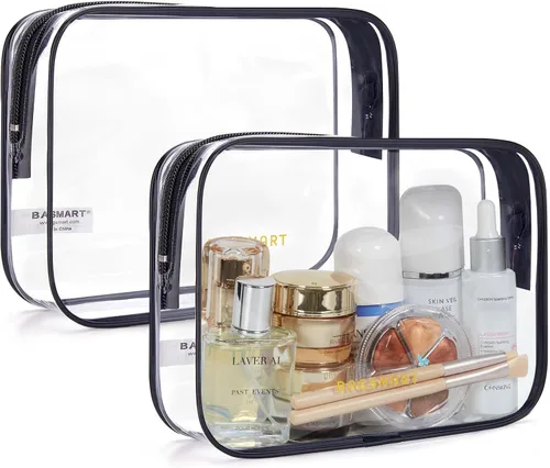 Vista 19 de BAGSMART Neceser transparente con asa, paquete de 2 unidades, aprobado por Negro Absoluto