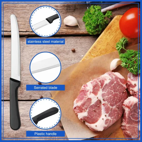 Vista 4 de Zhehao 100 cuchillos de carne de 8.39 pulgadas, cuchillo de hoja dentada redondeada de acero inoxidable con mango de plástico para cocina