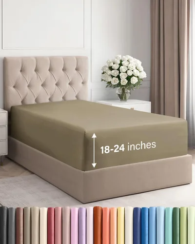 Vista 98 de Sábana bajera ajustable extra profunda Twin XL – Sábana bajera individual de lujo de hotel solamente – Se adapta fácilmente a colchones de 18 a 24