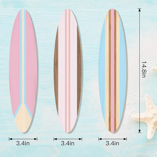 Vista 3 de Zzbakress 3 piezas de decoración de pared de tabla de surf de madera para colgar en la pared, decoración de habitación temática de playa, decoración