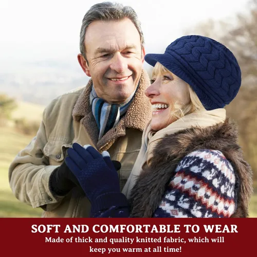 Vista 27 de SATINIOR Juego de 4 gorros y guantes de invierno para mujer, gorro de punto cálido, gorro de esquí de nieve con visera y guante para pantalla rojo
