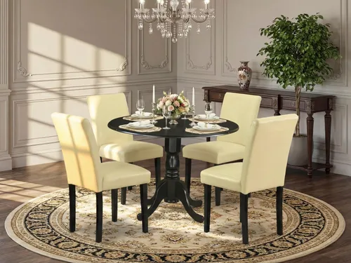 Vista 2 de East West Furniture DLAB5-BLK-73 - Juego de mesa de comedor de 5 piezas para 4 personas, incluye una mesa de cocina redonda con gota y 4 sillas