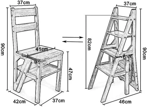 Vista 3 de Taburete plegable de madera, silla de escalera portátil, silla de escalera multifunción, silla de escalera para biblioteca del hogar, máximo 4 Negro