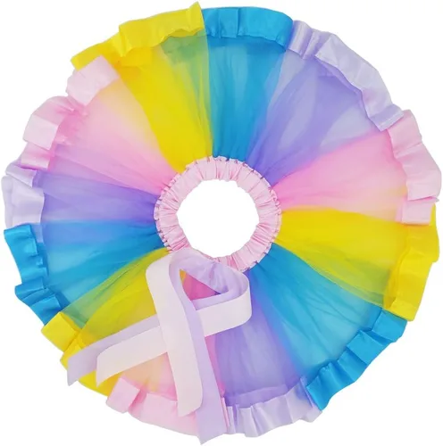 Vista 2 de Faldas tutú de arcoíris en capas para niñas pequeñas con diadema de cuerno de unicornio