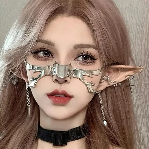 Vista 6 de Eddie Munson Máscara mecánica punk para mujeres, accesorios de cara de metal irregulares, máscara de fiesta de Halloween para mujeres y hombres