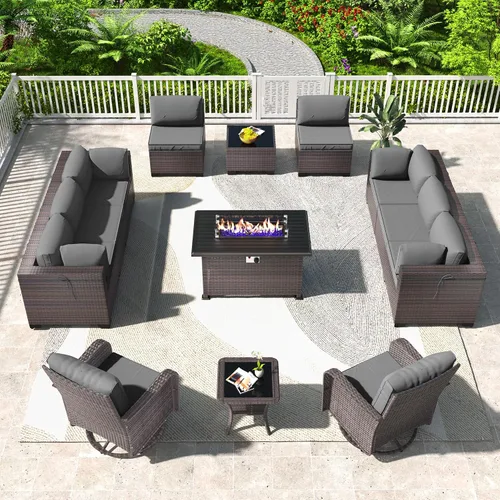 Vista 97 de Kullavik - Juego de muebles para exterior de 6 piezas con sofá modular de ratán de polietileno, color negro
