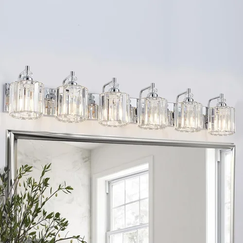 Vista 14 de Accesorio de Iluminación de Baño Moderno de 3 Luces Cromado Luces de Tocador de Baño Sobre Espejo Aplique de Pared con Pantallas de Cristal K9 Base