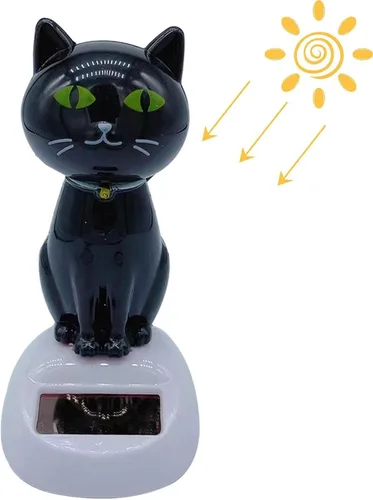 Vista 6 de Cabeza de gato con energía solar, bonita decoración de baile para tablero de automóvil, interior y adornos de escritorio Negro