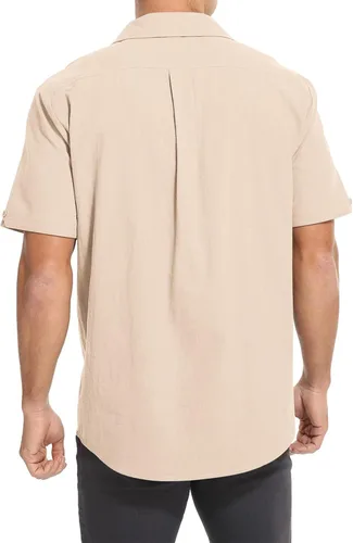 Vista 5 de TUREFACE Camisa casual con botones para hombre, camisas de vestir de algodón de manga corta