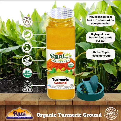 Vista 4 de Rani Polvo de Especias de Raíz de Cúrcuma Orgánica (Haldi), (Alto Contenido de Curcumina) 16oz (1lb) 454g Frasco PET ~ Todo Natural Vegano Apto