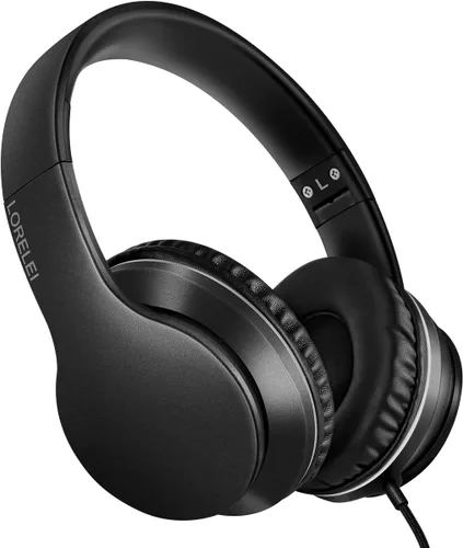 Vista 7 de LORELEI X6 Auriculares Over-Ear con Micrófono, Ligeros Plegables y Portátiles con Graves Estéreo con Cable de 1.45M Sin Enredos para Smartphone