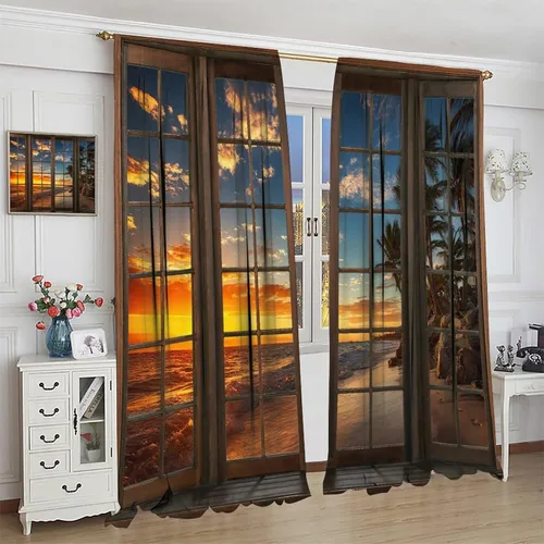 Vista 192 de Cortinas de paisaje, ventana 3D, primavera, bosque, vida silvestre, paisajes de naturaleza, dormitorio, sala de estar, cortinas térmicas opacas de 2