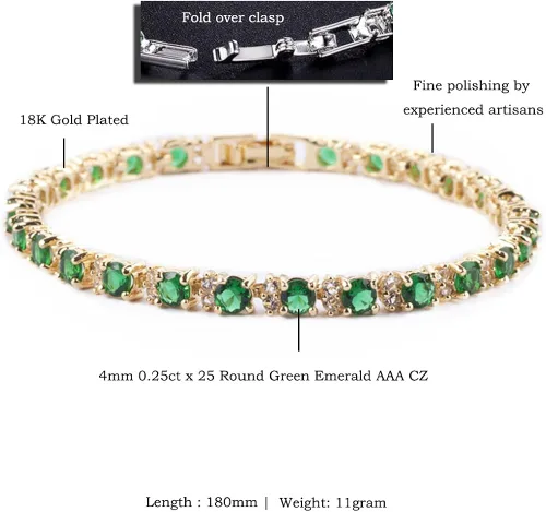 Vista 5 de RIZILIA Eternity - Pulsera de tenis y circonita cúbica de corte redondo chapada en oro amarillo, 7 pulgadas, multi