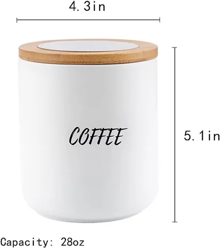 Vista 2 de Sello de almacenamiento de alimentos de cerámica de color puro Pot Spice Jar Sugar Bowl con tapa de bambú-café-negro