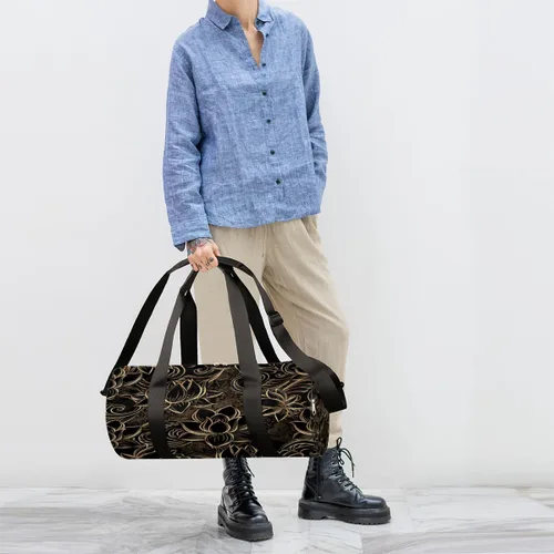 Vista 4 de Bolsa de lona con correa de hombro desmontable, lujosa bolsa de gimnasio deportiva de flor de loto para estudiantes, bolsa deportiva de 17.6 x 9 x 9