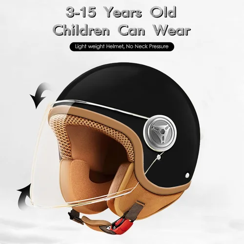 Vista 2 de Casco de motocicleta de cara abierta 3/4 aprobado por DOT, cascos ligeros retro vintage, para niños y niñas de 3 a 15 años de edad, casco de scooter