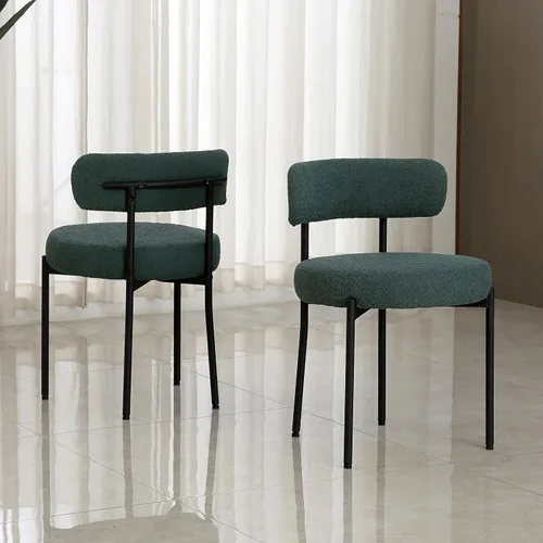 Vista 19 de DYHOME - Juego de 2 sillas de comedor de bouclé negro, sillas de cocina modernas de mediados de siglo con respaldo curvo y patas de metal, sillas