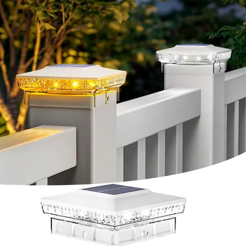Vista 16 de btfarm Paquete de 8 luces solares para punta de poste al aire libre, 2 modos de color 16 luces LED para postes de valla se ajustan a 4x4 3.5x3.5