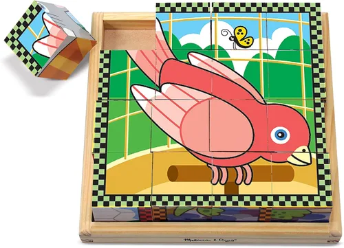 Vista 3 de Melissa & Doug Rompecabezas de mascotas en cubo de madera con bandeja de almacenamiento (16 piezas)