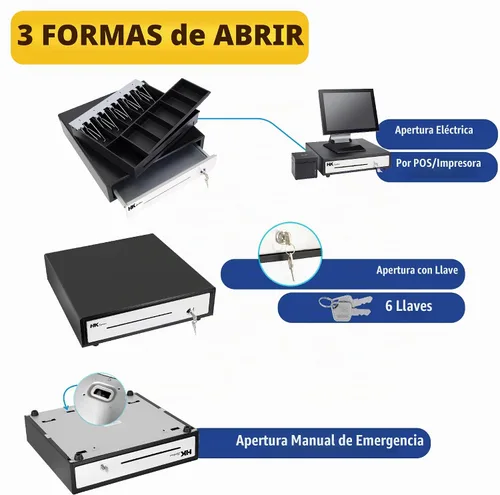 Vista 7 de HK SYSTEMS 16 "POS Cajón de efectivo frontal de acero inoxidable, diapositiva de rodamiento de bolas, POS resistente con bandeja extraíble