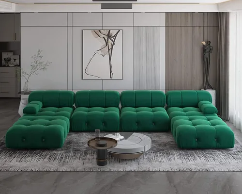 Vista 18 de JACH Sofá Seccional Modular Negro, 104" Sofás de Terciopelo Minimalistas de Estilo Mediados de Siglo, Cómodo Sofá Convertible de Asiento Profundo