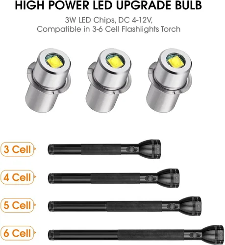 Vista 3 de Honoson 3 piezas bombilla LED 3W DC 4-12V linterna bombillas reemplazo antorcha linterna kit de reemplazo de conversión