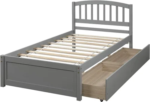 Vista 6 de Bellemave Cama de almacenamiento de plataforma individual con dos cajones, marco de cama de madera maciza con cabecero, marco de cama resistente