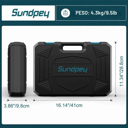 Vista 6 de Kit de herramientas Sundpey 206 piezas con taladro - Juego de taladro inalámbrico de 12V Combo de herramientas para el hogar - Caja de herramientas