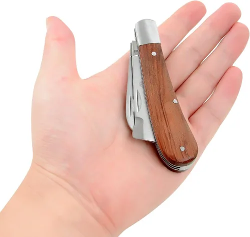 Vista 5 de Linsen-outdoors - Cuchillo de injerto para plantas, cuchillo de podar y brotar de doble hoja de 2.5 pulgadas, cuchillo de jardín plegable de acero