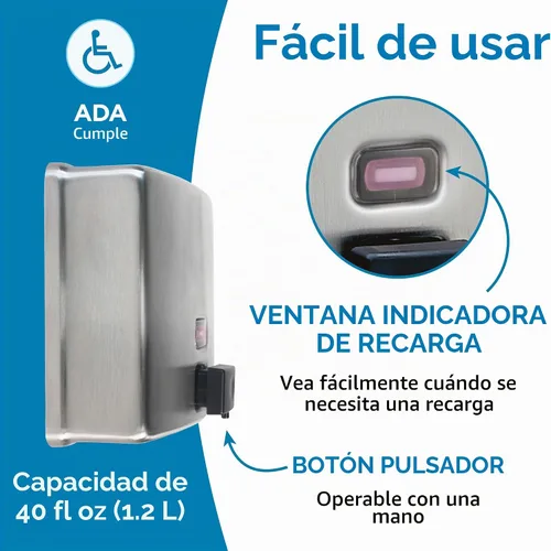 Vista 3 de Bobrick 4112 despachador para jabón, para montura sobre superficies ConturaSeries, de 40 onzas, acero inoxidable satinado