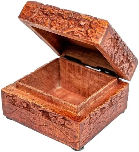 Vista 5 de SimbaKart - Hermosa talla floral hecha a mano, joyero de madera, organizador de almacenamiento, caja de tesoros, organizador de joyas, caja