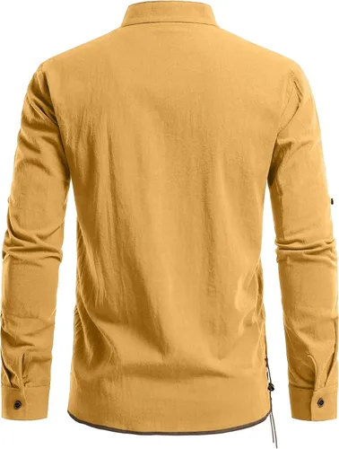Vista 18 de JEMITOP Men's Pure Cotton Renaissance Lace Up Shirt Verde militar