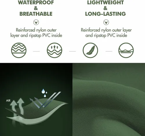 Vista 6 de Vadeadores de pecho con botas, de 2 capas de PVC/nailon, impermeables, para caza, pesca, camuflaje y pesca Verde militar