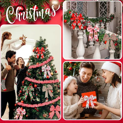 Vista 6 de Yingzhao - 6 rollos de cinta de Navidad de 30 yardas, patrón de bastón