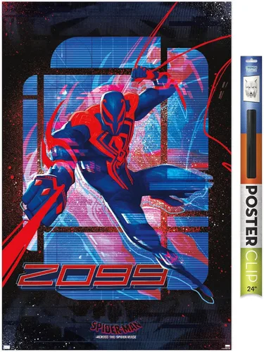 Vista 17 de Marvel Spider-Man: Across the Spider-Verse - Póster de pared de Spider-Man 2099, 22.4 pulgadas de largo x 14.7 pulgadas de ancho, versión enmarcada