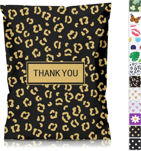 Vista 19 de JinRuiKJ Paquete de 25 sobres de polietileno con estampado de leopardo negro, 10x13, bolsas de envío para ropa, bolsas de correo autoadhesivas