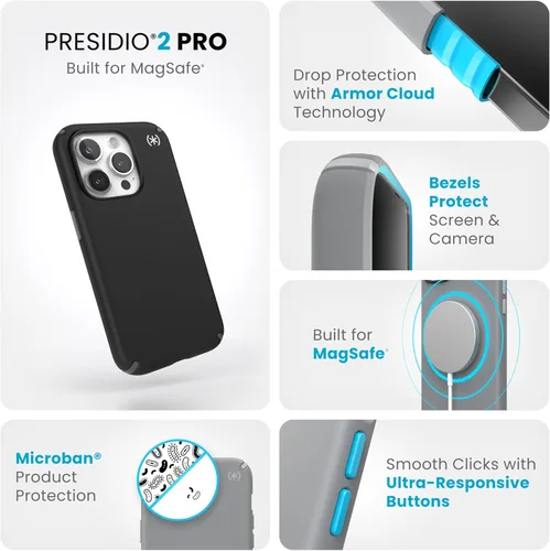Vista 8 de Speck Funda para iPhone 15 Pro - Protección contra caídas - Resistente a los arañazos, tacto suave, funda para teléfono de 6.1 pulgadas - Presidio2