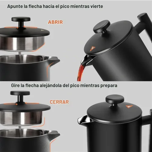 Vista 6 de Secura Cafetera de prensa francesa con filtro de acero inoxidable de 3 capas, 34 onzas, negro, diseño aislado de doble pared con 2 filtros