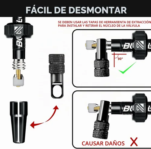 Vista 3 de BUCKLOS Vástago de válvula Presta sin cámara 40/44/55/60/65/80/100 mm, kit de vástago de válvula con herramienta de extracción de núcleo