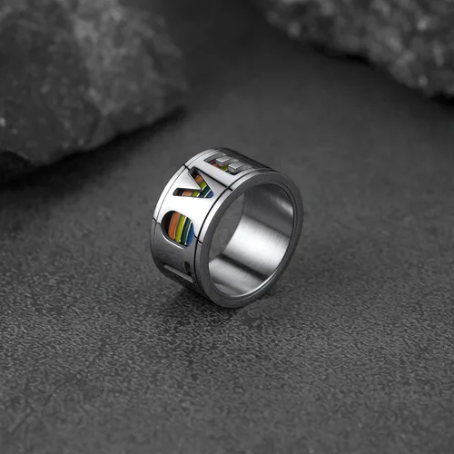 Vista 8 de FaithHeart Anillos para ansiedad LGBT Pride Rainbow, acero inoxidable/chapado en oro de 18 quilates, joyería de amor es amor para hombres y mujeres