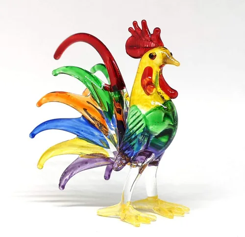 Vista 6 de Figura de gallo de cristal de pollo estilo decoración de cocina estilo miniatura soplado a mano figura coleccionable