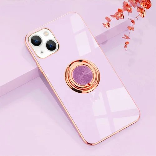 Vista 51 de Compatible con iPhone 11 Kickstand, anillo de rotación de 360 grados integrado con borde de oro rosa brillante que funciona con soporte magnético