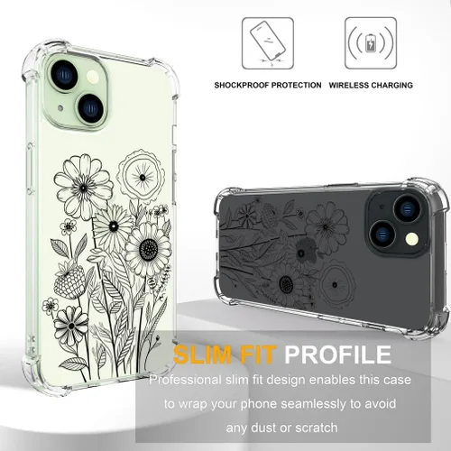 Vista 4 de Funda para iPhone 14 - Flores negras transparentes Flores negras claras